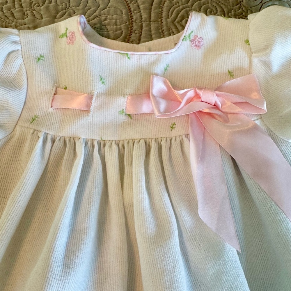 White Baby Dress with Pink Bow 🎀 & Flowers 🌸 - Picture 6 of 8